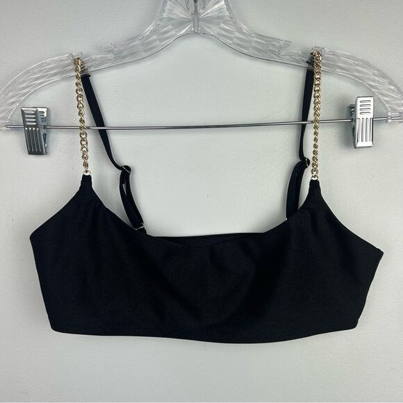 WEWOREWHAT Black Gold Chain Strap Top Bra Cami Scoopneck Adjustable Sz S or 4 - Picture 2 of 14